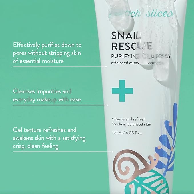 Peach Slices Snail Rescue Cleanser – Gentle Hydrating Korean Face Wash, 4.05oz