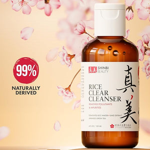 Shinbi Beauty Japanese Face Wash – Rice Water & Green Tea Cleanser – 99% Naturally Derived, Gentle, Vegan, Clean Beauty – 4oz
