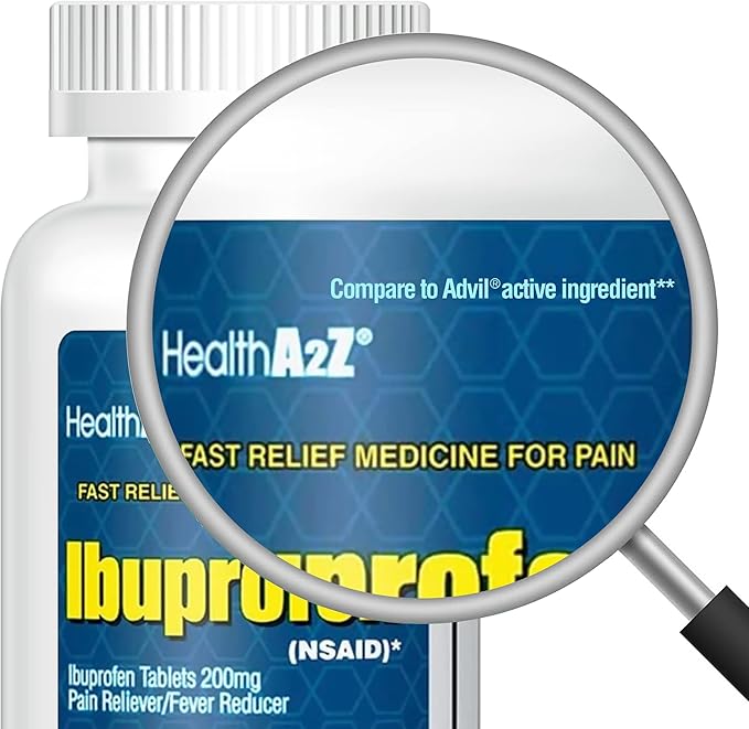 HealthA2Z Ibuprofen 200mg Tablets, 500 Count – Pain Reliever and Fever Reducer for Headache, Back Pain, Arthritis, Cramps, Body Aches
