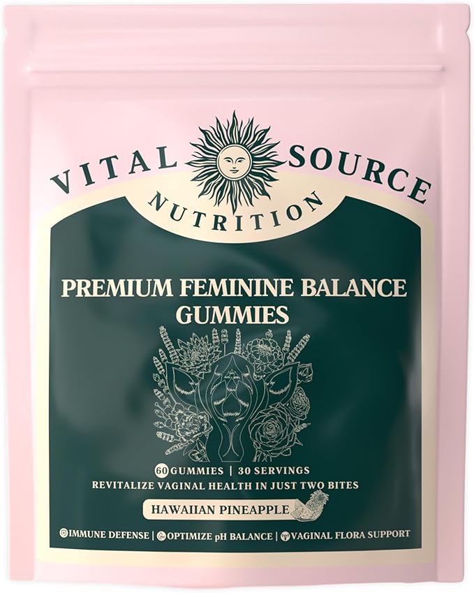 Vital Source Feminine Balance Gummies – Hormone & PMS Support, Women’s Wellness – Hawaiian Pineapple Flavor – Vegan, Non-GMO – 60 Gummies (30-Day Supply)