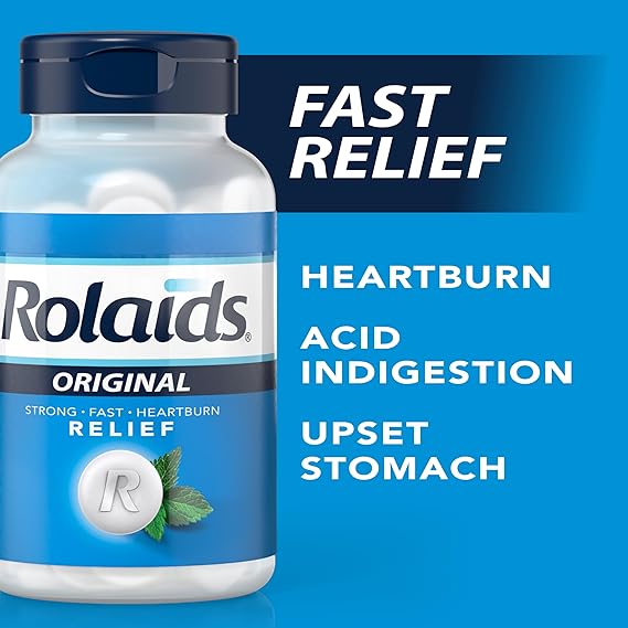 Rolaids Original Strength Antacid, 96 Chewable Tablets – Fast Heartburn Relief with Calcium & Magnesium – Mint Flavor