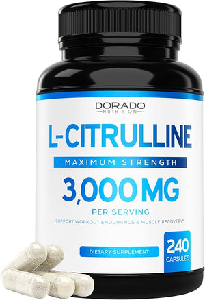 DORADO NUTRITION L Citrulline 3000mg Supplement – 240 Capsules, Supports L-Arginine & Nitric Oxide, Vegan & Non-GMO, USA Made