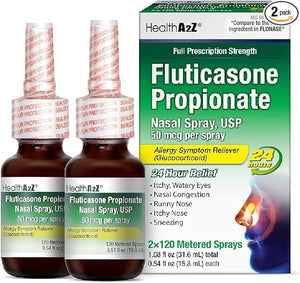 HealthA2Z Fluticasone Propionate Nasal Spray – 2 Pack, 24-Hour Non-Drowsy Allergy Relief for Sneezing, Congestion, Runny Nose, Itchy & Watery Eyes