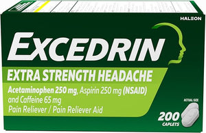 Excedrin Extra Strength Pain Relief Caplets – 200 Count Headache Relief with Acetaminophen, Aspirin & Caffeine Fast-Acting Pain Reliever