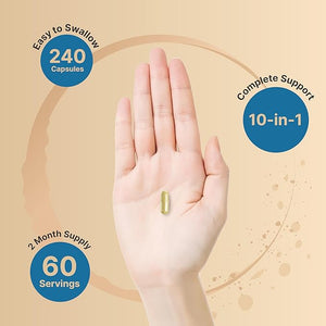 10-in-1 Glucosamine Chondroitin MSM Joint Support – Collagen, Turmeric, Boswellia, Hyaluronic Acid & More – Non-GMO – 240 Capsules
