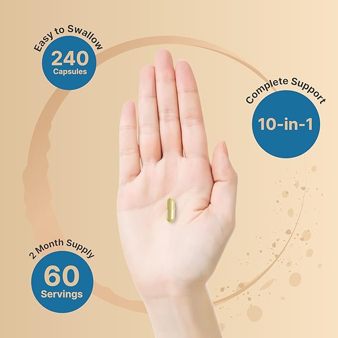 10-in-1 Glucosamine Chondroitin MSM Joint Support – Collagen, Turmeric, Boswellia, Hyaluronic Acid & More – Non-GMO – 240 Capsules