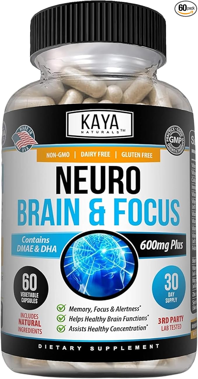 Kaya Naturals Neuro Brain Supplement – Nootropic Capsules for Memory, Focus, Mental Clarity & Cognitive Support – 60 Count