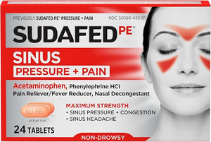 Sudafed PE Sinus Pressure + Pain Relief Tablets – Maximum Strength, Non-Drowsy Sinus & Headache Relief
