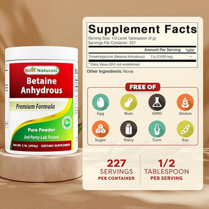 Best Naturals Betaine Anhydrous Trimethylglycine (TMG) Pure Powder – 1 Pound (1 lb), Pack of 1