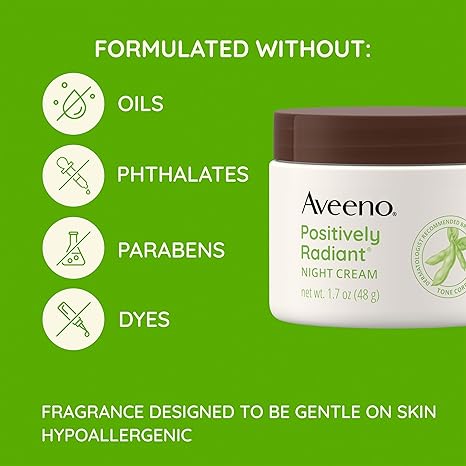 Aveeno Positively Radiant Night Cream – Brightening, Tone Correcting, 1.7oz