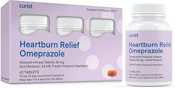 Curist Omeprazole 20mg Tablets (42 Count | 3 x 14-Day Courses) – Delayed-Release Acid Reducer for Frequent Heartburn & Acid Reflux Relief – Once-Daily OTC Treatment