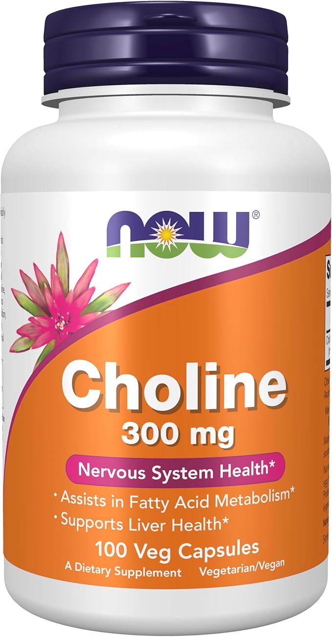 NOW Choline 300mg – Vegan Brain, Memory & Liver Support – 100 Veg Capsules