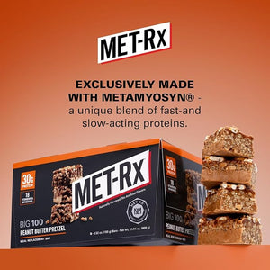 MET-Rx Big 100 Colossal Protein Bars – Peanut Butter Pretzel, Pack of 9, 100g Each