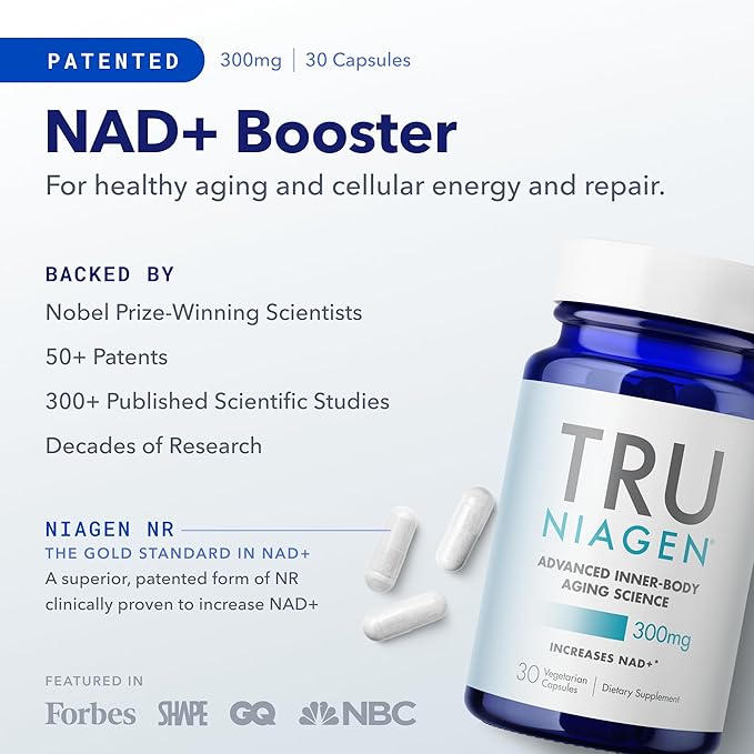 TRU NIAGEN® NAD+ Supplement – 300mg Niagen® – Patented Anti-Aging, Cellular Energy & Brain Health – 30 Capsules