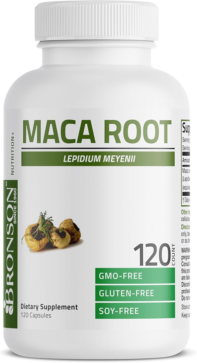 Bronson Maca Root Lepidium Meyenii 120 Vegetarian Capsules Non GMO Gluten Free Energy and Performance Support