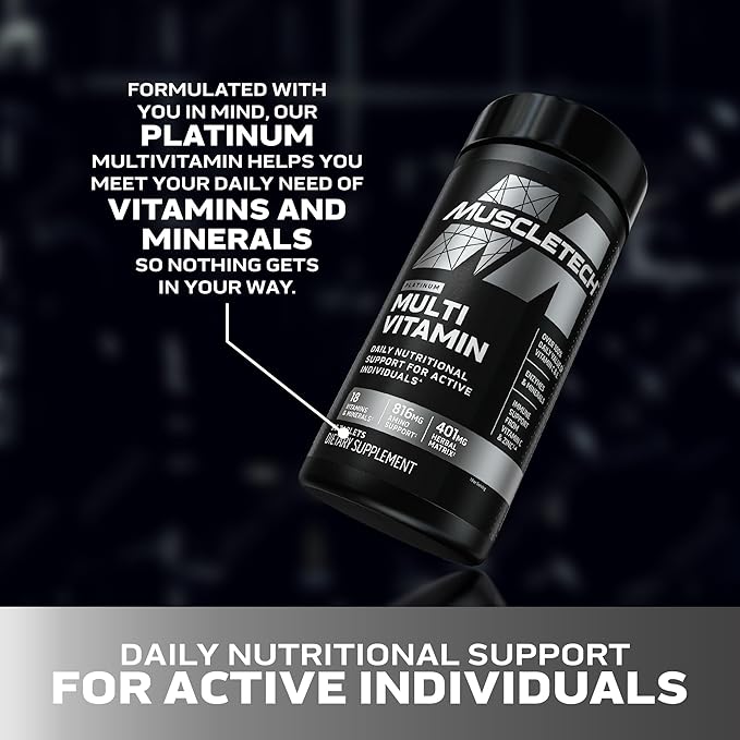 Platinum Multivitamin for Men & Women – Daily Energy, Immune & Workout Support – 18 Vitamins & Minerals – 90 Capsules