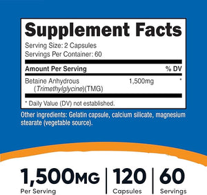 Nutricost Betaine Anhydrous Capsules – 1500mg Per Serving, 120 Capsules, Gluten-Free, Non-GMO