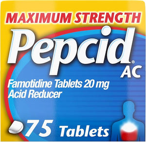 Pepcid AC Maximum Strength Heartburn Relief Tablets, 75 Count – 20mg Famotidine Acid Reducer for Fast, Long-Lasting Acid Indigestion and Sour Stomach Relief