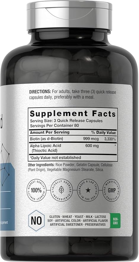 Horbaach Alpha Lipoic Acid 600mg with Biotin – High Potency Antioxidant for Energy & Nerve Health – Non-GMO, Gluten-Free – 240 Capsules (Value Size)