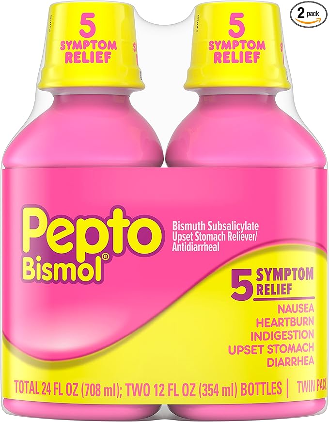 Pepto Bismol Liquid for Nausea, Heartburn, Indigestion, Upset Stomach & Diarrhea – Original Flavor, 2 x 12 oz Bottles