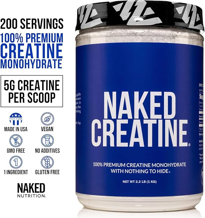 NAKED Pure Micronized Creatine Monohydrate – 1,000g Bulk, 200 Servings, Vegan & Non-GMO