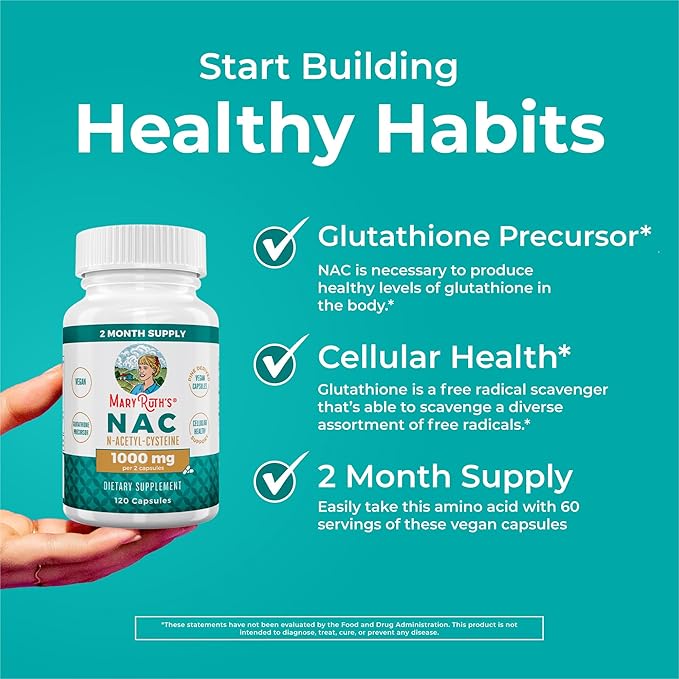 MaryRuth’s NAC 1000mg – N-Acetyl Cysteine for Immune, Liver & Antioxidant Support – Vegan, Non-GMO – 120 Capsules (2 Month Supply)