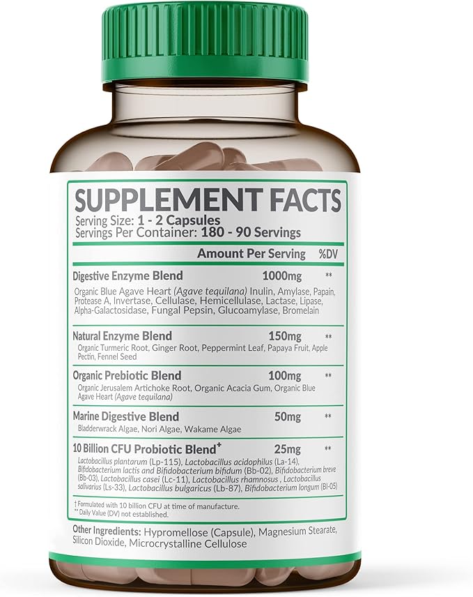 Wholesome Wellness Digestive Enzymes 1000mg with Probiotics & Prebiotics – Gut Health, Bloating Relief & Nutrient Absorption – Vegan, Non-GMO, Gluten-Free – 180 Capsules