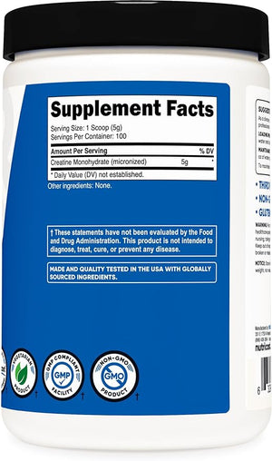 Nutricost Creatine Monohydrate Micronized Powder – 500g, 5g Per Serving, 100 Servings