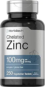 Horbäach Chelated Zinc 100mg – High Potency, Superior Absorption Immune Support – 250 Vegetarian Tablets