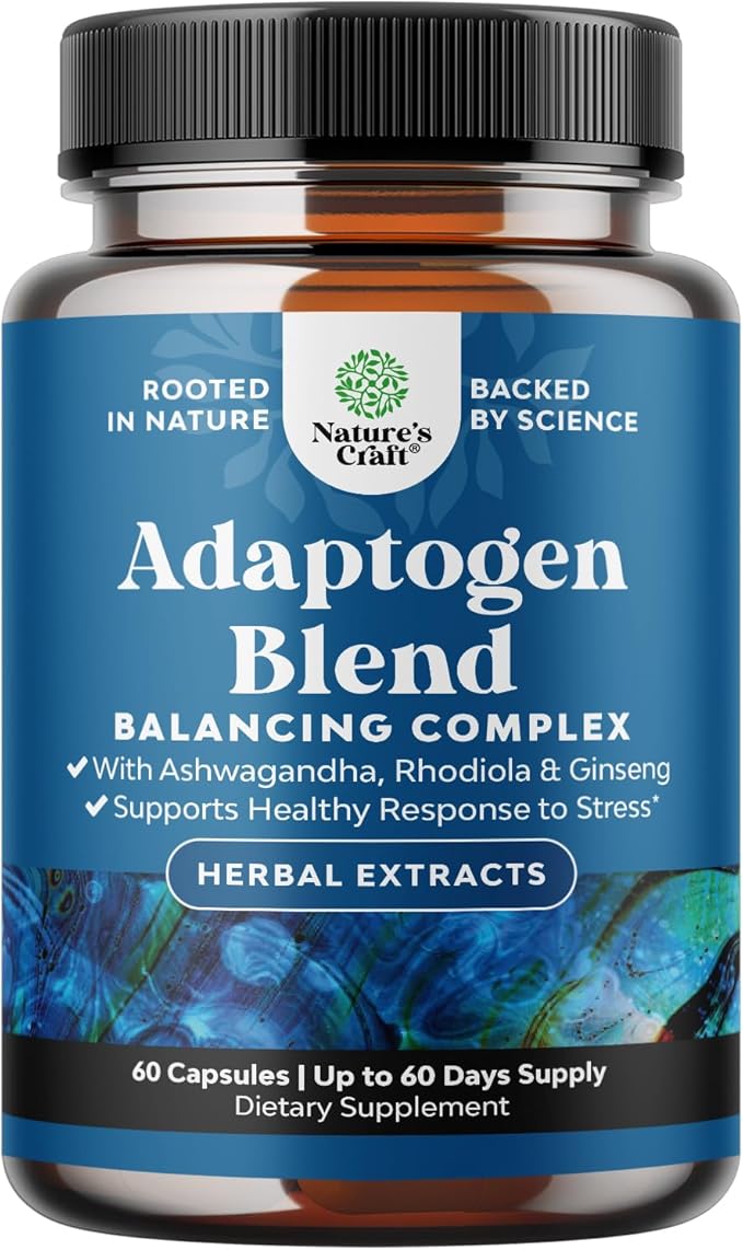 Herbal Adaptogen Mood Support – Stress & Cortisol Balance with Ashwagandha, Rhodiola & Maca – Vegan, Non-GMO – 60 Capsules