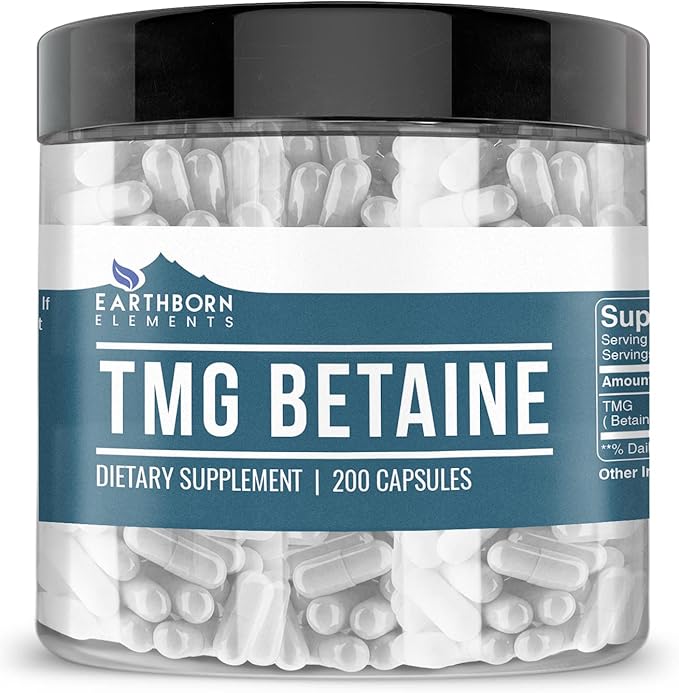 Earthborn Elements TMG Betaine Anhydrous – Pure & Undiluted, 200 Capsules, No Additives