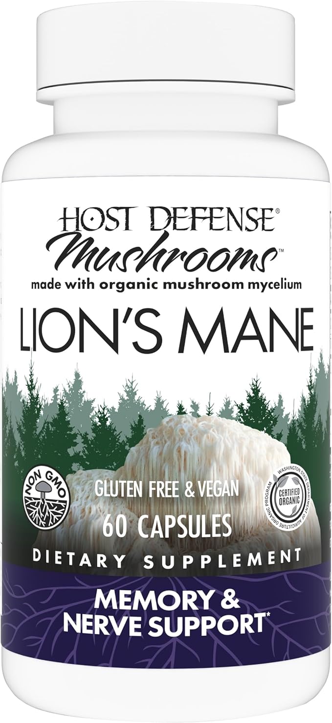 Host Defense Lion’s Mane – Brain, Focus & Memory Support – Immune & Nervous System – 60 Vegan Capsules