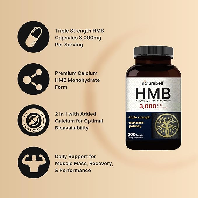 NatureBell HMB – 3,000 mg Per Serving, 300 Capsules, Triple Strength Beta-Hydroxy Beta-Methylbutyrate, Non-GMO