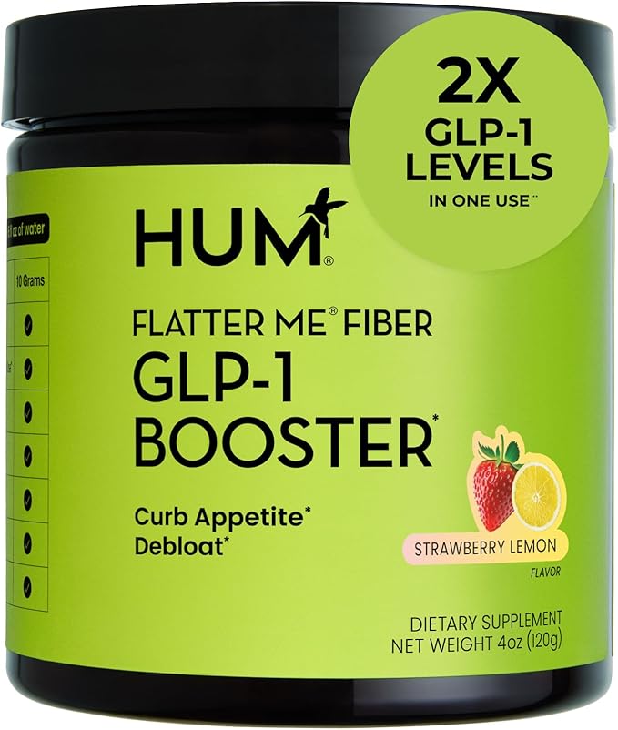 Flatter Me Fiber GLP-1 Booster with Prebiotics & Digestive Enzymes – Appetite Control, Bloating Relief & Gut Health – Strawberry Lemon Flavor – Vegan, Non-GMO, Gluten-Free – 10 Servings