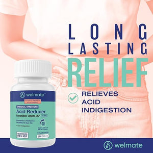 WELMATE Famotidine 10mg Acid Reducer – 300 Tablets – Heartburn & Indigestion Relief, Original Strength