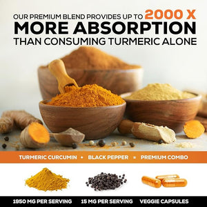 Turmeric Curcumin 1950mg with 95% Curcuminoids & BioPerine – High Absorption Joint & Immune Support – Vegan, Non-GMO, Gluten-Free – 120 Capsules