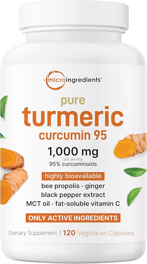 Turmeric Curcumin 1000mg with 95% Curcuminoids – 6-in-1 Formula: Bee Propolis, MCT Oil, Vitamin C, Ginger & Black Pepper – Joint, Immune & Antioxidant Support – Vegan, Non-GMO, Filler-Free – 120 Capsules