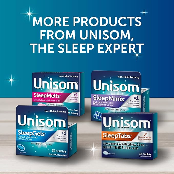 Unisom SleepTabs Nighttime Sleep-Aid Tablets – 25mg Doxylamine Succinate – Non-Habit Forming – 80 Count