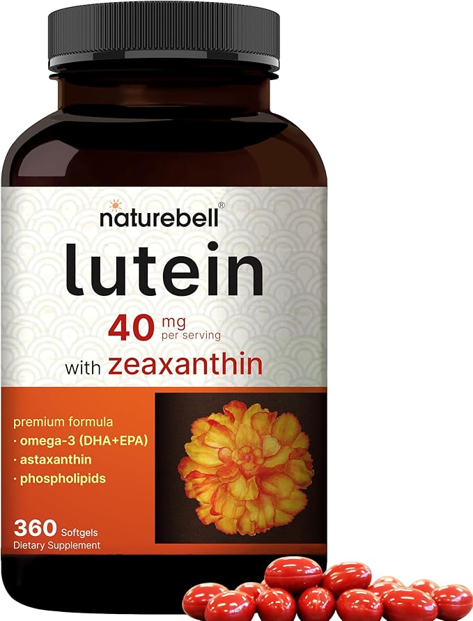 Lutein 40mg + Zeaxanthin 1600mcg – 4-in-1 Eye Support with Astaxanthin, Omega-3, Phospholipids & Marigold Extract – Non-GMO, Gluten-Free – 360 Softgels (Value Size)