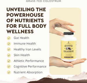 Ancestral Supplements Grass-Fed Beef Colostrum – 3000mg First-Milking Immune & Gut Support – Non-GMO, Hormone-Free – 180 Capsules