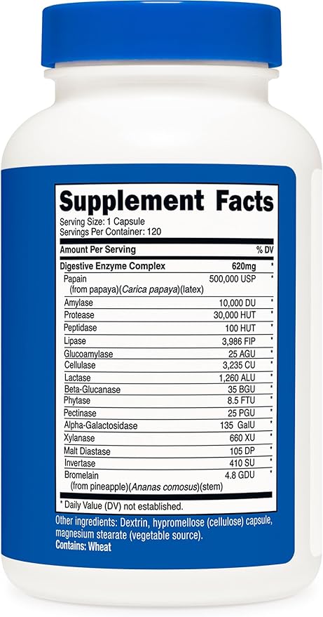 Nutricost Digestive Enzymes 620mg – Complete Digestive Support for Nutrient Absorption & Gut Health – Non-GMO, Gluten-Free – 120 Capsules