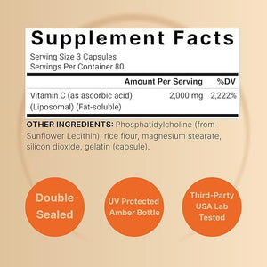 NatureBell Liposomal Vitamin C 2,000mg – High Absorption Immune & Collagen Support – 240 Capsules – Non-GMO