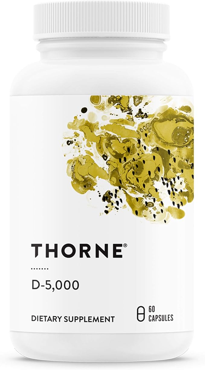 THORNE Vitamin D-5000 – High Potency Bone, Immune & Muscle Support – NSF Certified – 60 Dairy-Free, Soy-Free Capsules