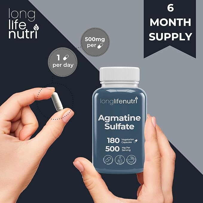 Agmatine Sulfate – 500 mg, 180 Vegetarian Capsules, 6-Month Supply, Made in USA