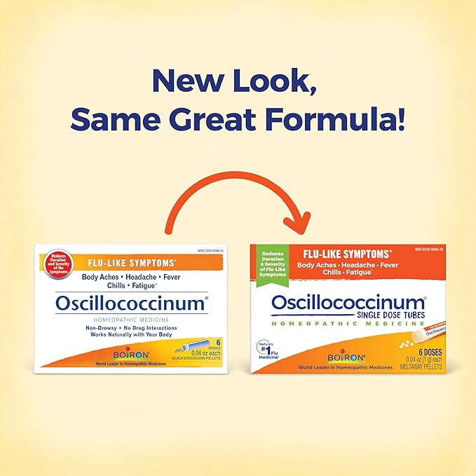 Boiron Oscillococcinum Natural Flu Relief – Homeopathic Medicine for Fever, Chills, Body Aches, and Fatigue – 6 Single Doses