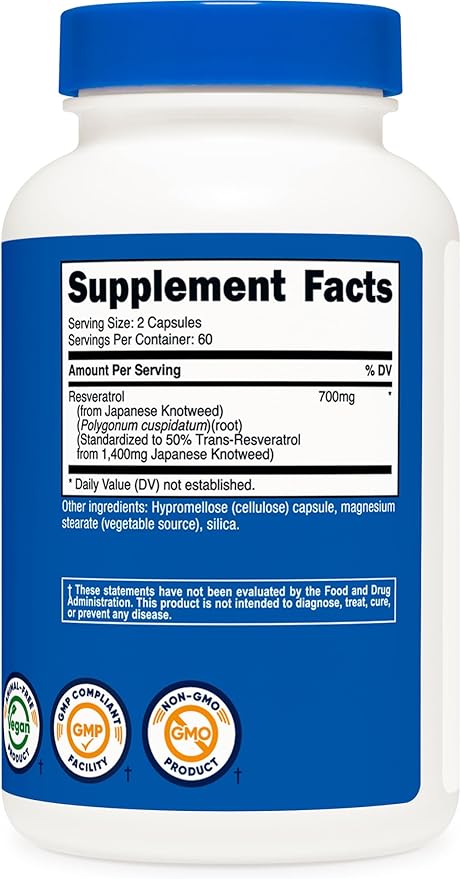Nutricost Resveratrol 700mg – 50% Trans-Resveratrol – Antioxidant for Heart, Brain & Healthy Aging – Vegan, Non-GMO, Gluten-Free – 120 Capsules
