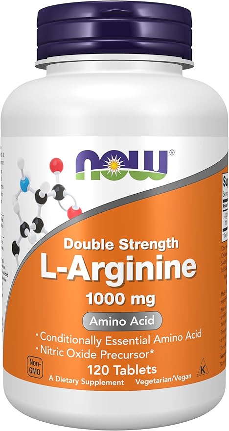NOW Foods L-Arginine 1,000 mg – Double Strength Nitric Oxide Precursor – Cardiovascular & Performance Support – Non-GMO, Gluten-Free, Vegan – 120 Tablets
