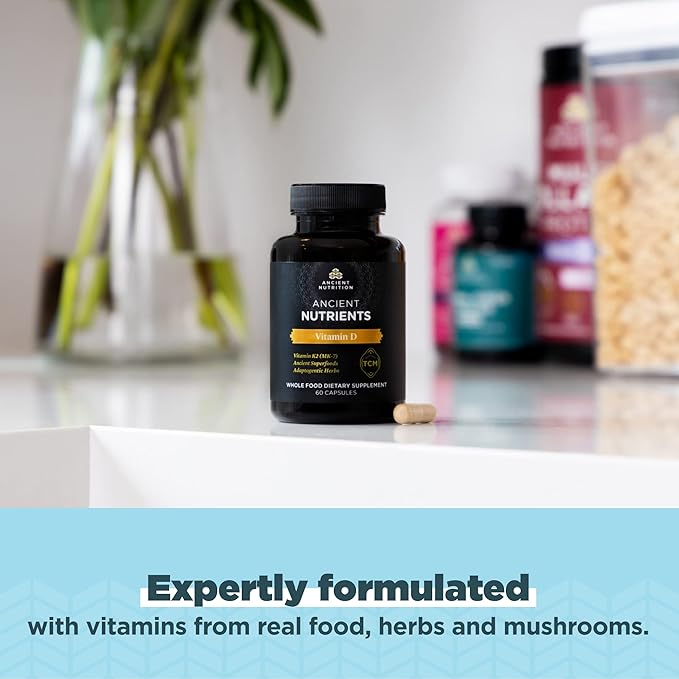 Ancient Nutrition Vitamin D3 5000 IU – Immune, Bone & Inflammation Support – Bone Broth & Mushroom – Paleo, Keto – 60 Capsules