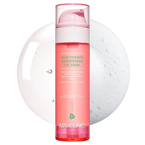 MAXCLINIC Rose Vitamin Oil to Foam Cleanser, All-in-One Korean Face Wash, Pore Minimizing Blackhead Remover, 115ml