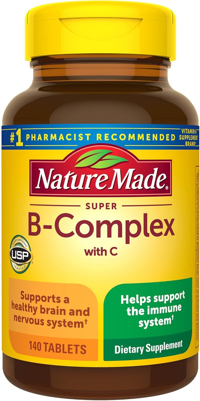 Nature Made Super B Complex with Vitamin C & Folic Acid – Energy, Immune & Stress Support – 140 Tablets